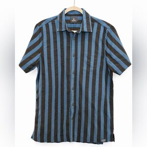 Scotch & Soda Men’s Short Sleeve Button Down Striped Black & Blue Size L Cotton